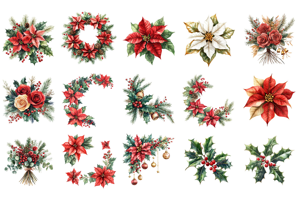 Christmas Flowers Clipart Png, an Illustration by Designking (Photo 2 of 5)