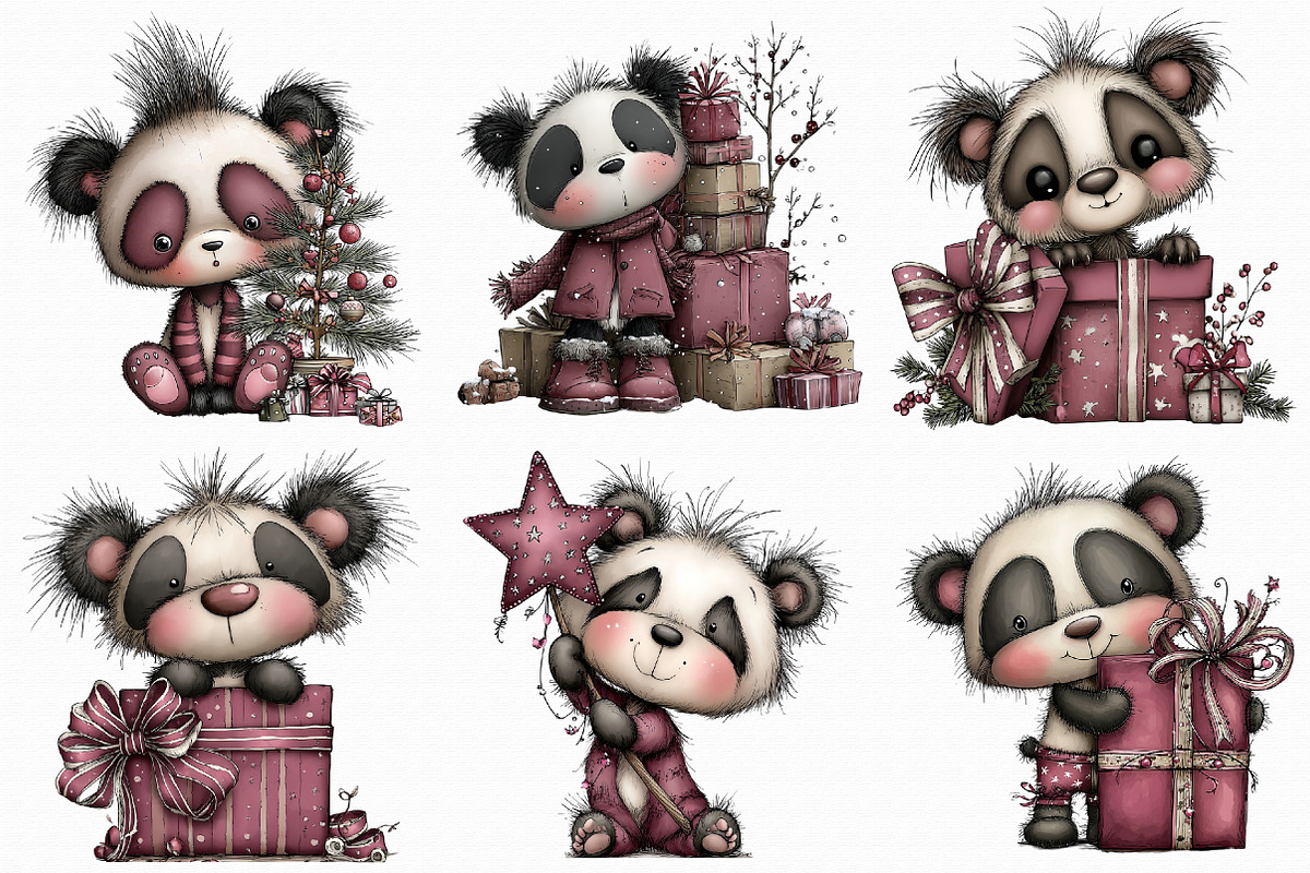 Whimsical Panda Christmas Clipart, an Illustration by Libby Wishes (Photo 2 of 7)