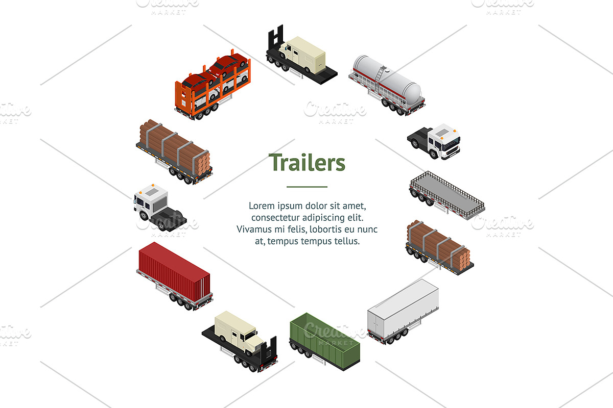 Different Types Trailers 3d Set, a Transportation Illustration by ...
