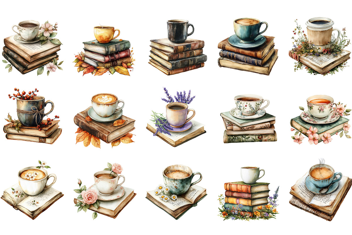 Coffee and book clipart bundle,, an Illustration by Designking (Photo 4 of 5)