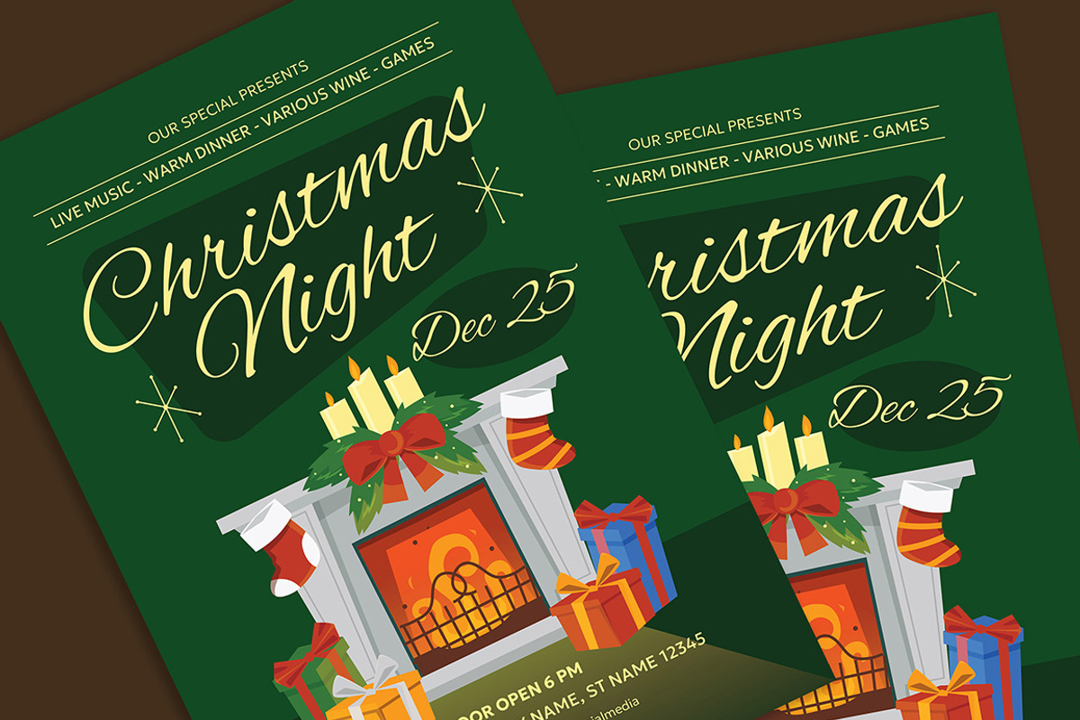 Retro Christmas Night Flyer Template, a Flyer Template by Gumico Studio. (Photo 2 of 3)