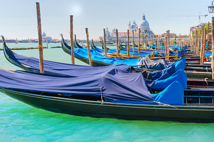 Gondola in front on basilica on grand canal, an Architecture Photo by Vapi