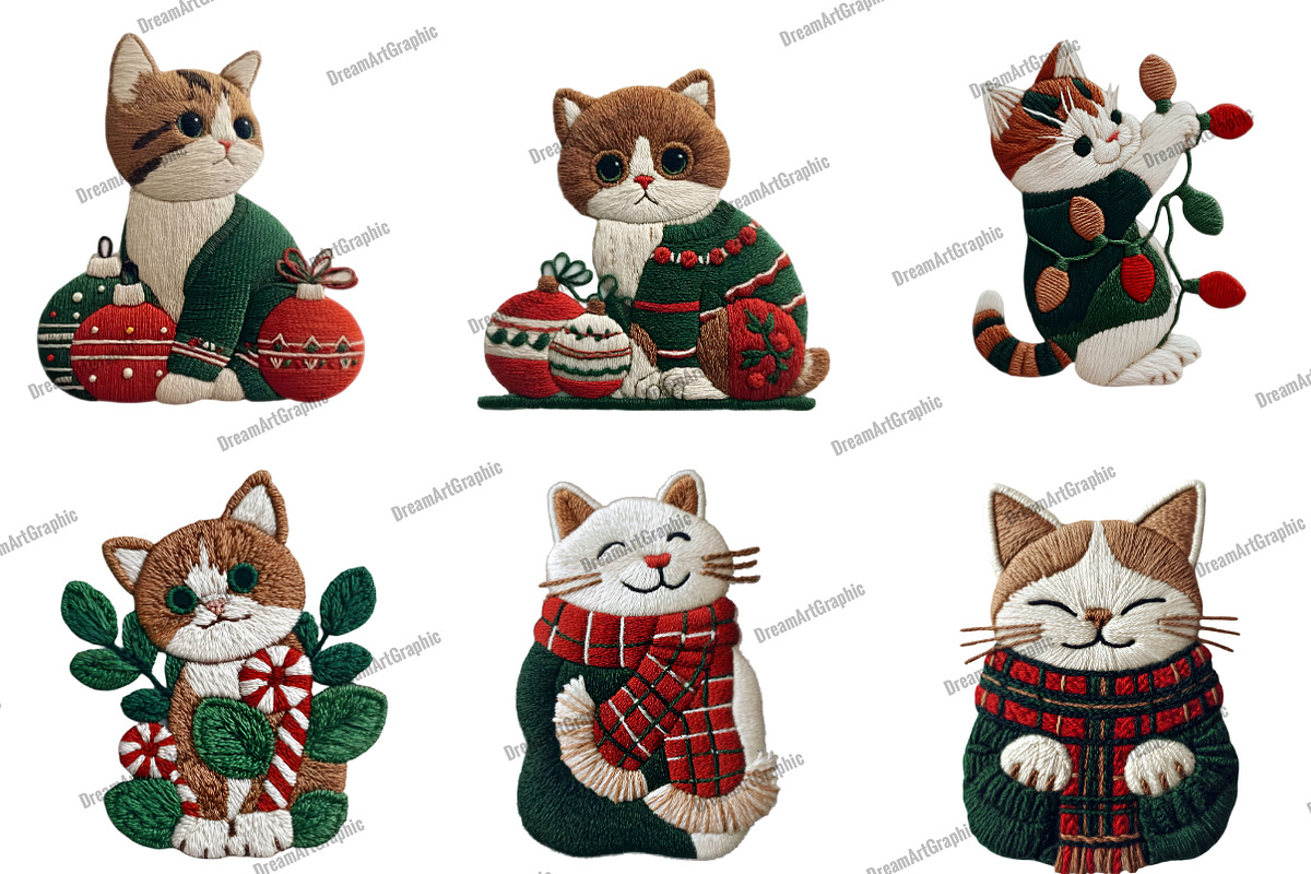 Whimsical Christmas Cats Clipart, an Illustration by DreamArtGraphic (Photo 2 of 5)