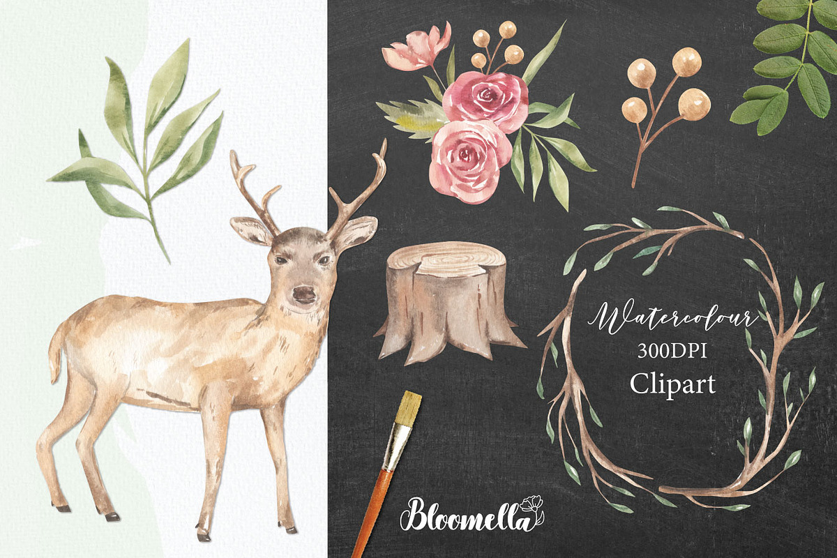 Watercolour Forest Deer Owl Foliage, an Animal Illustration by Bloomella (Photo 4 of 4)