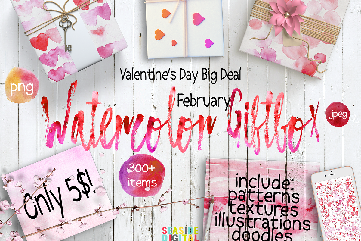 Watercolor Giftbox - February Deal, a Texture Graphic by Sinziana Romanescu (Photo 1 of 21)