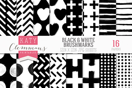Black & White brush marks paper pack