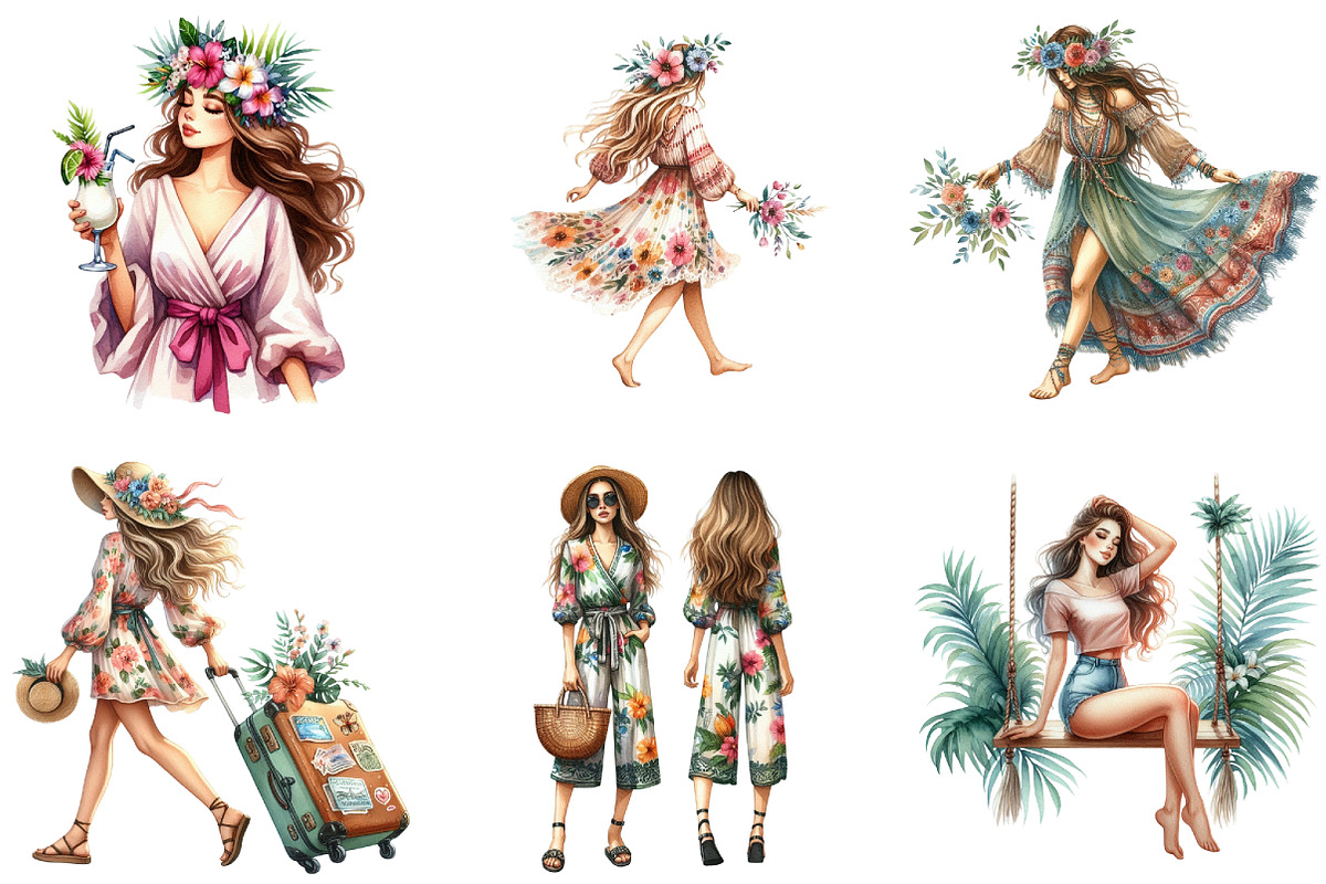 Watercolor Summer Girl Clipart, a Seasonal Illustration by DreamArtGraphic (Photo 3 of 4)