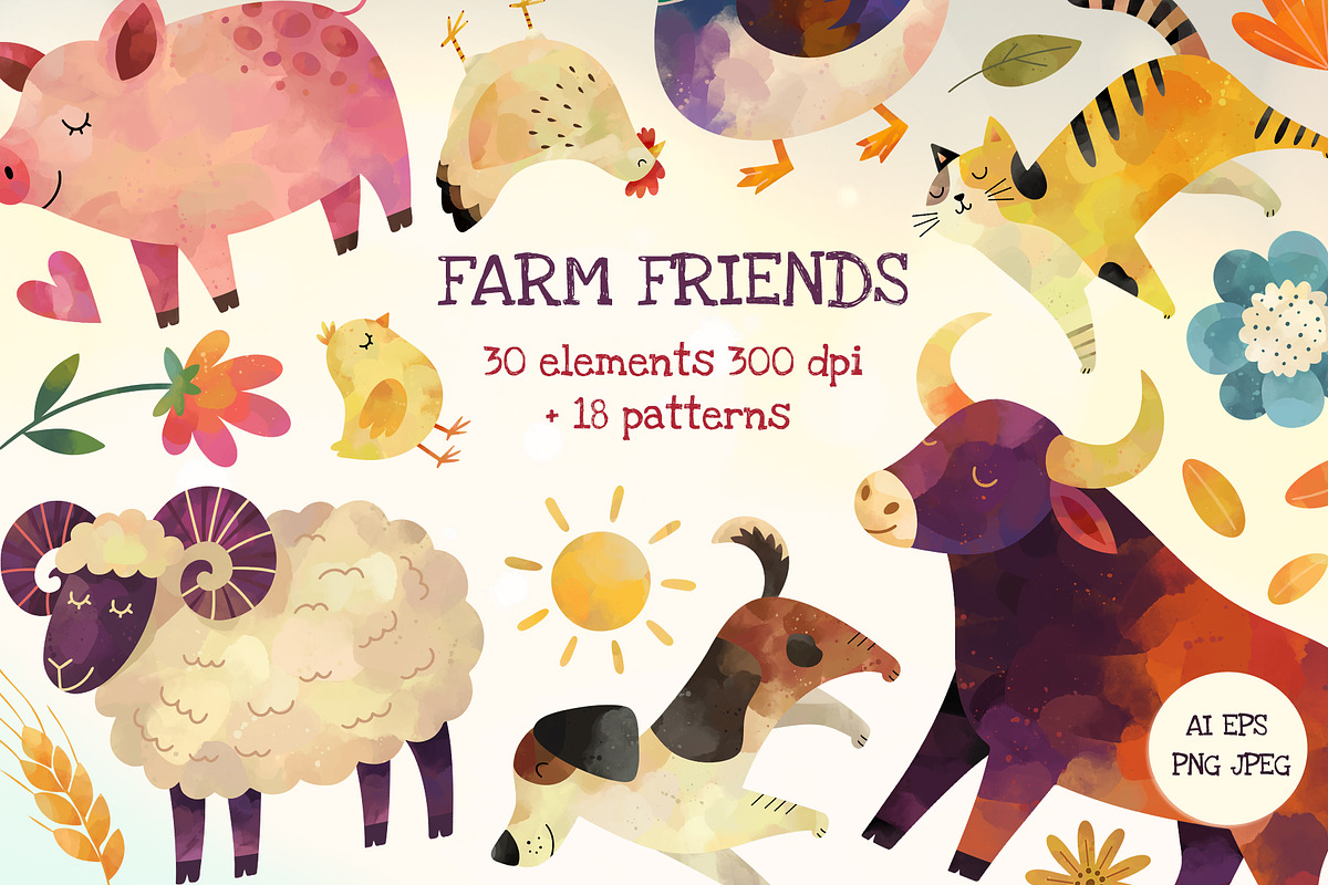 Farm Animals Watercolor Collection, an Animal Illustration by Hanna's ArtLab (Photo 1 of 4)