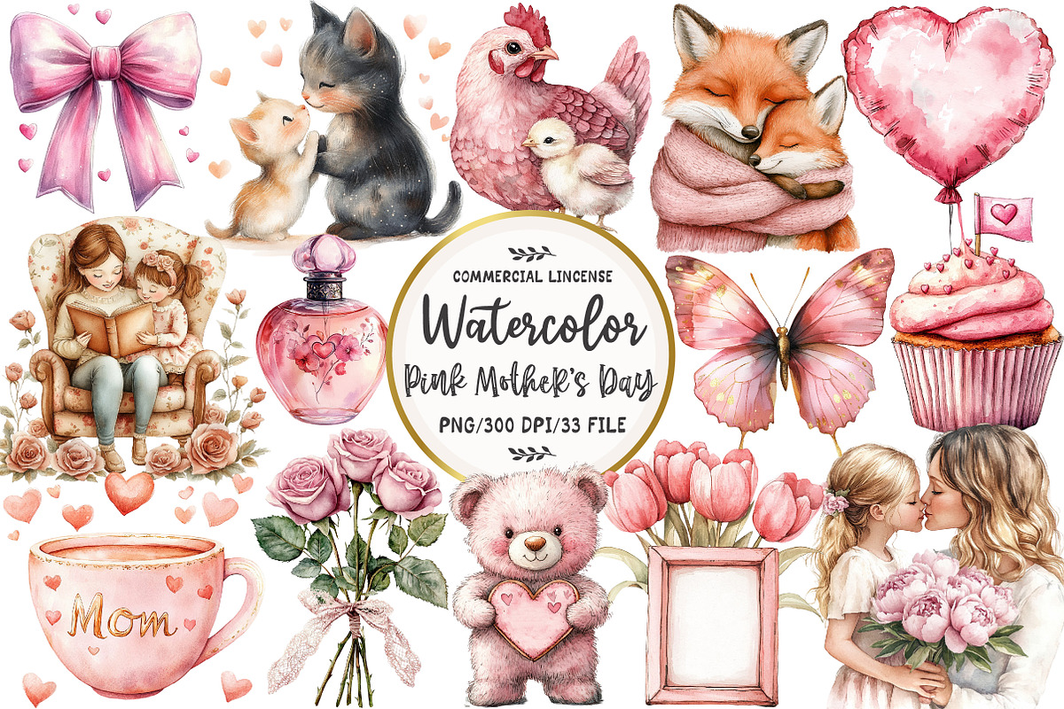 Pink Mother's Day Clipart, an Illustration by OK Design (Photo 1 of 5)