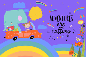 Girl traveling in Car on Rainbow, an Animal Illustration by Maria Starus