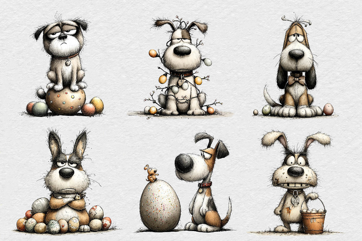 Quirky Easter Grumpy Dog Clipart, an Illustration by DreamCafeArt (Photo 6 of 6)