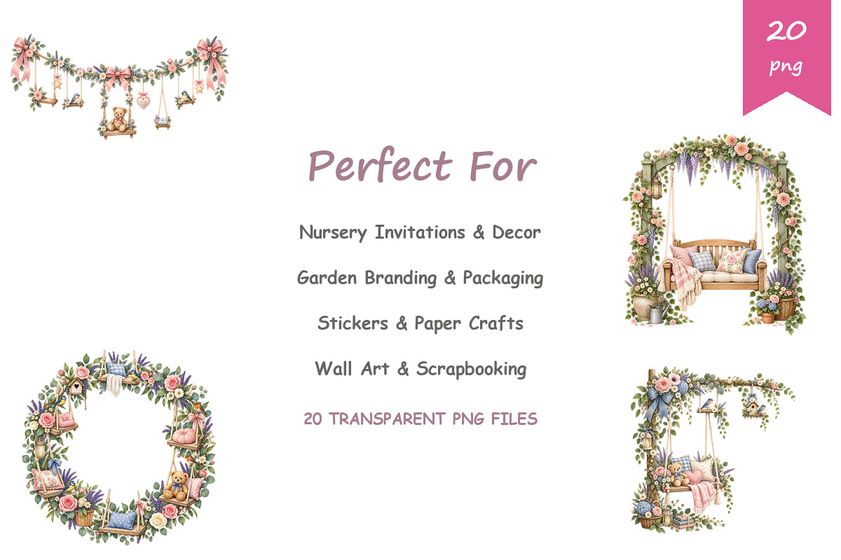 Watercolor Swing Clipart, a Decorative Illustration by BerryPieArt (Photo 4 of 4)