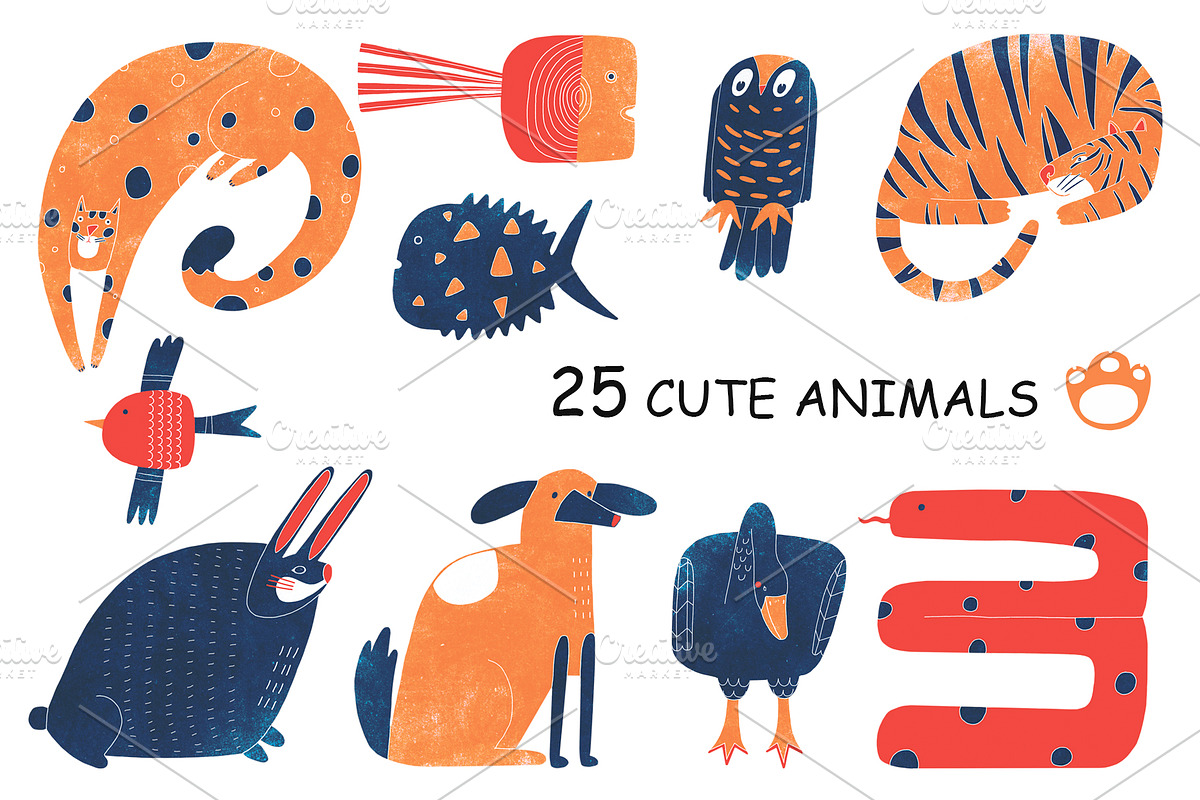 25 Hand Drawn Animals ClipArt, an Animal Illustration by Sasha Mitkalova (Photo 1 of 3)