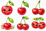Watercolor Cherry Clipart Set PNG, an Illustration by Craft Nest (Thumbnail 4 of 5)