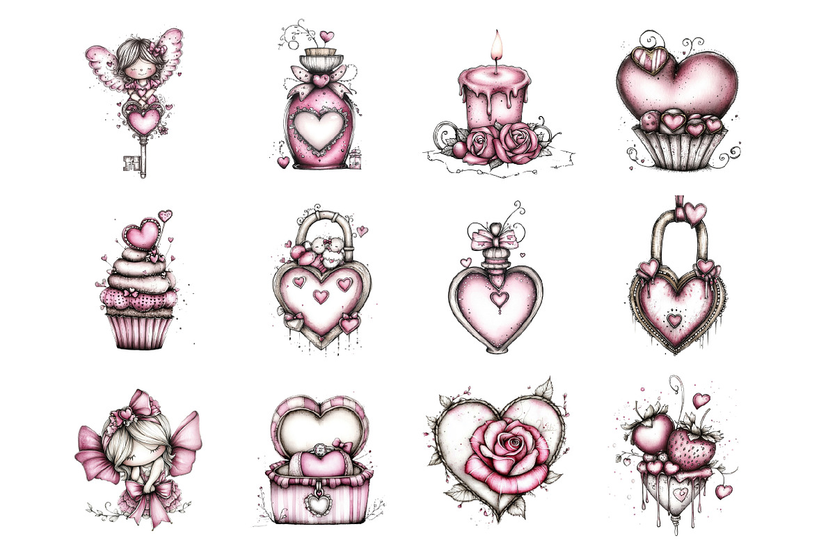 Valentine's Whimsical Clipart, an Illustration by Design Market (Photo 2 of 3)
