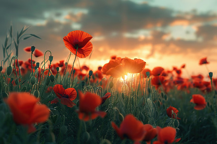 Red poppy flowers on field, a Nature Photo by AlyaAnd