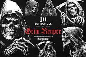 10 Bundle Dark Art Grim Reaper Skull, an Illustration by Morspective