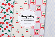 Retro Cherries - 4 Seamless Patterns, a Pattern Graphic by Pesky Cat Studio (Thumbnail 1 of 6)