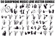 Saxophone Music Love Vector Bundle, an Illustration by Designs_River (Thumbnail 1 of 51)
