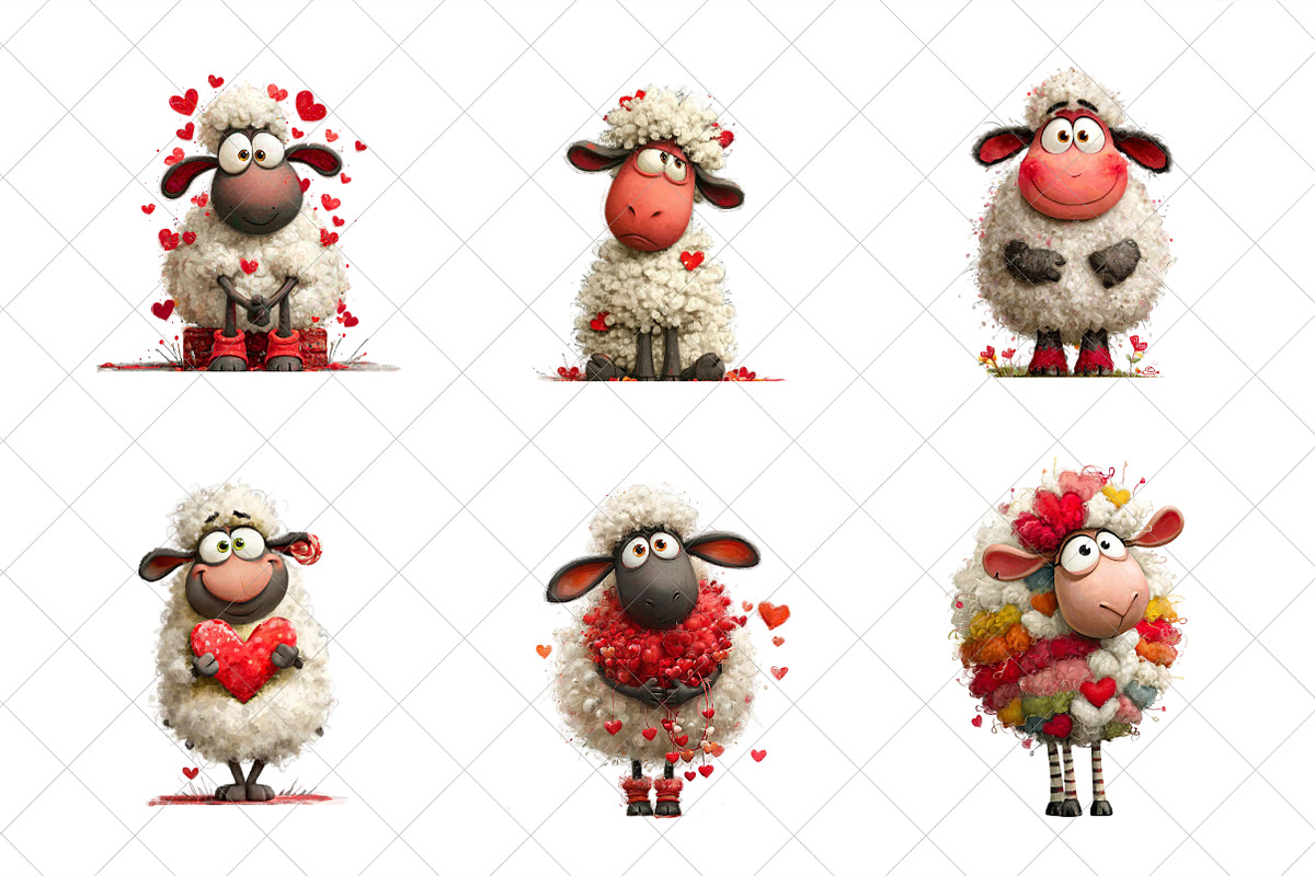Funny Valentine Sheep Clipart Bundle, an Illustration by SinaCreation (Photo 2 of 5)