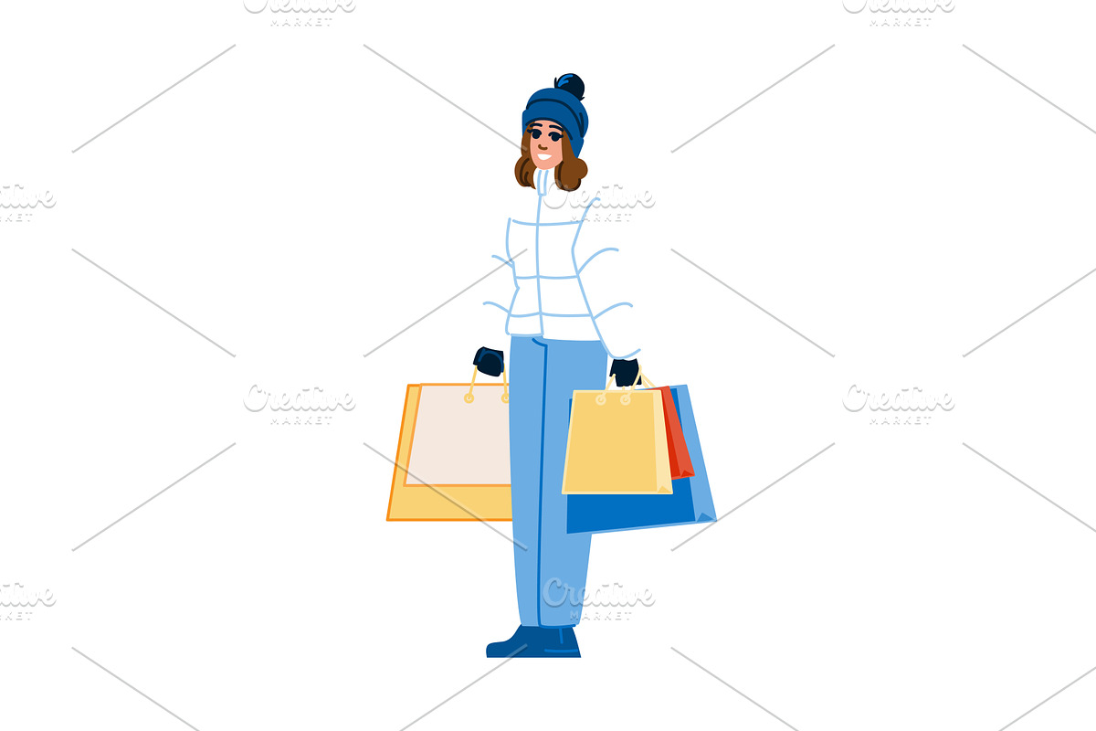 Smiling woman holding shopping bags, an Object Illustration by pikepicture