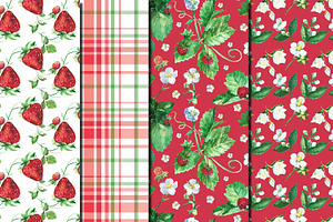 Watercolor Strawberry Patterns