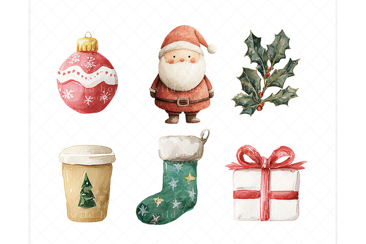 Christmas Watercolor Clipart Bundle, a Seasonal Illustration by Wild Honey Design Co. (Photo 2 of 4)