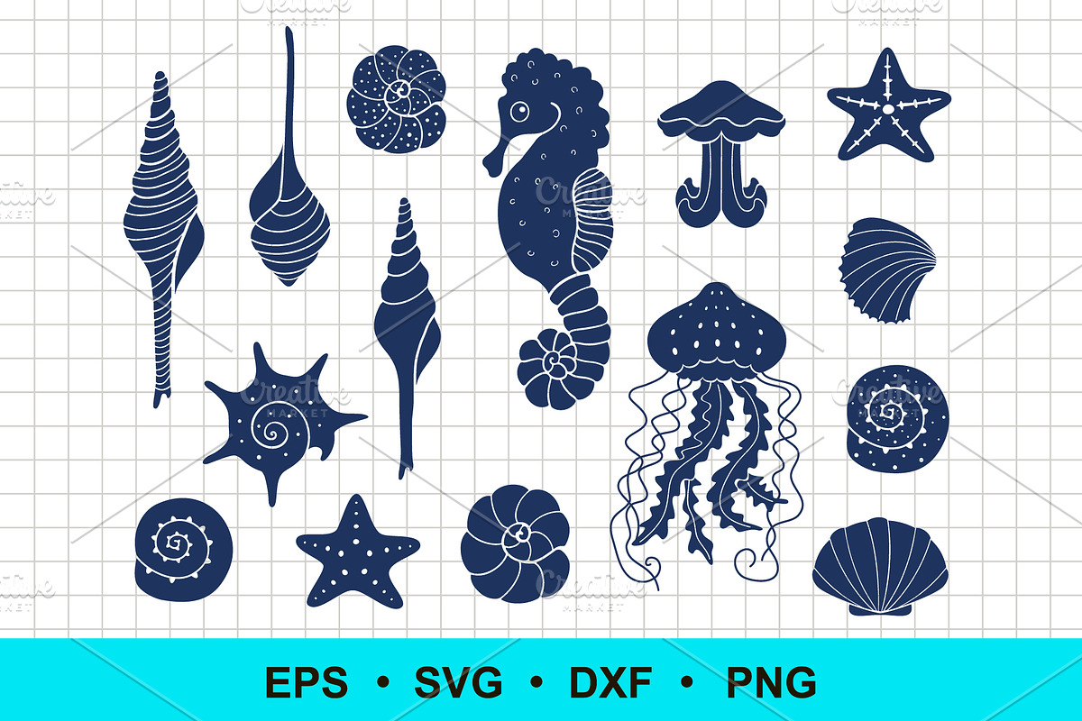 Seashells and Sea Creatures Clip Art, an Object Graphic by Elena Nesterova (Photo 1 of 3)