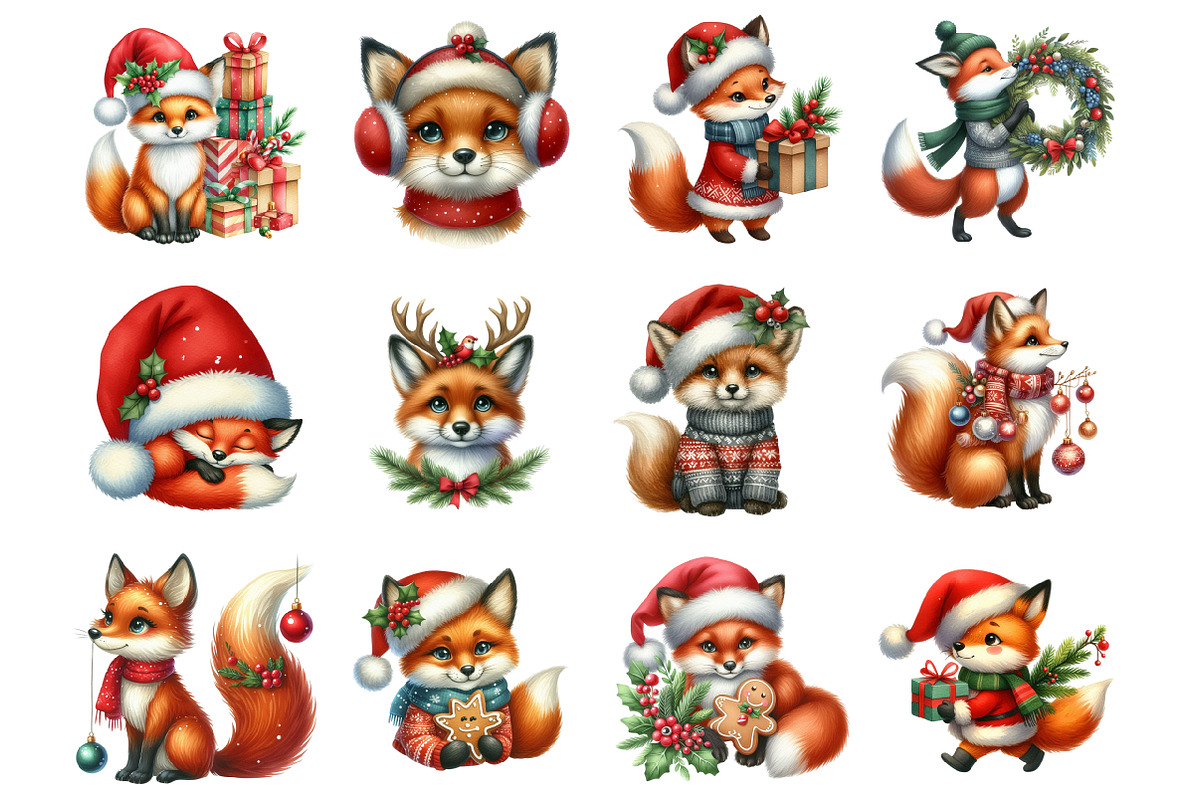 Christmas Fox Clipart, an Illustration by Design Market (Photo 3 of 4)