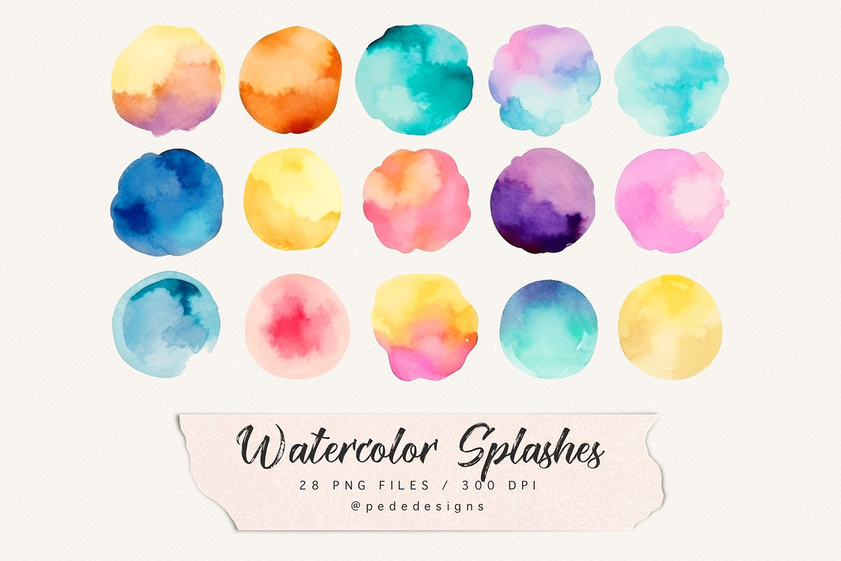 Colorful Watercolor Splashes, a Decorative Illustration by PeDe Designs (Photo 2 of 3)