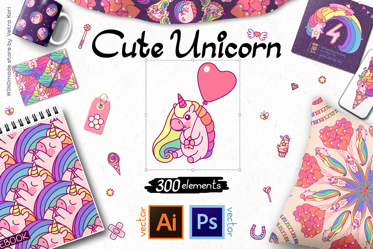 vector set Cute Unicorn, an Animal Illustration by WINDmade (Photo 1 of 6)