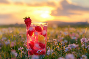 Refreshing summer drink with strawbe, a Photo by Tanuart