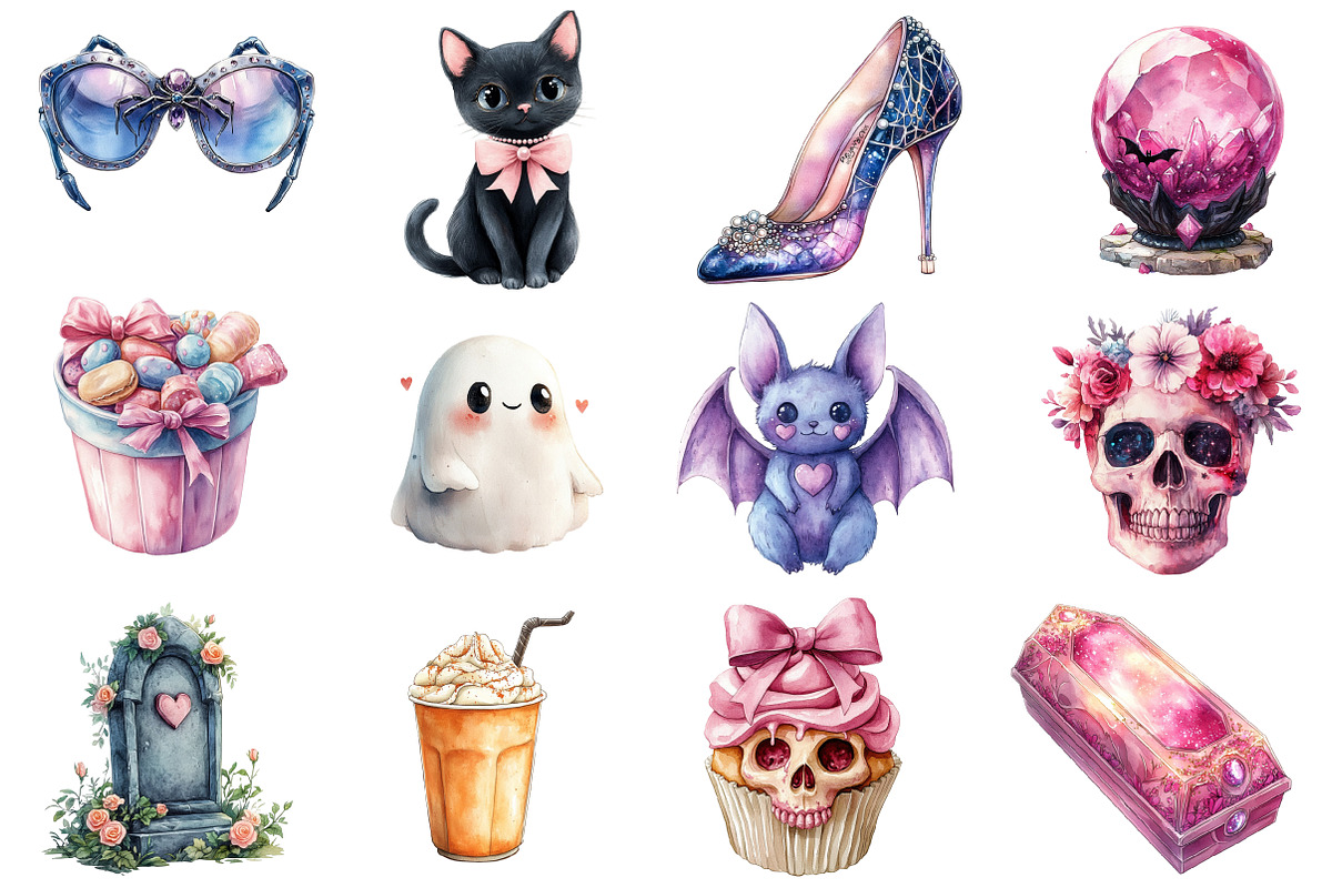 Watercolor Girly Halloween Clipart, an Illustration by Designworld (Photo 3 of 6)