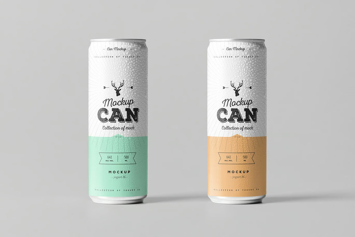 Front View Two Beverage Can Mockup, an Advertising Mockup by DesignRushMarket (Photo 1 of 2)