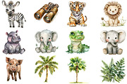 Watercolor Cute Safari Animals, an Illustration by DreamCafeArt (Thumbnail 2 of 8)