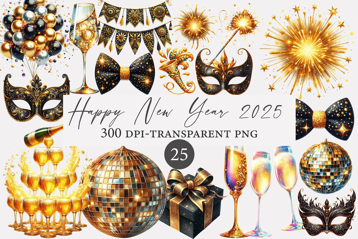 Happy New Year 2025 Clipart, an Illustration by Designworld (Photo 1 of 5)