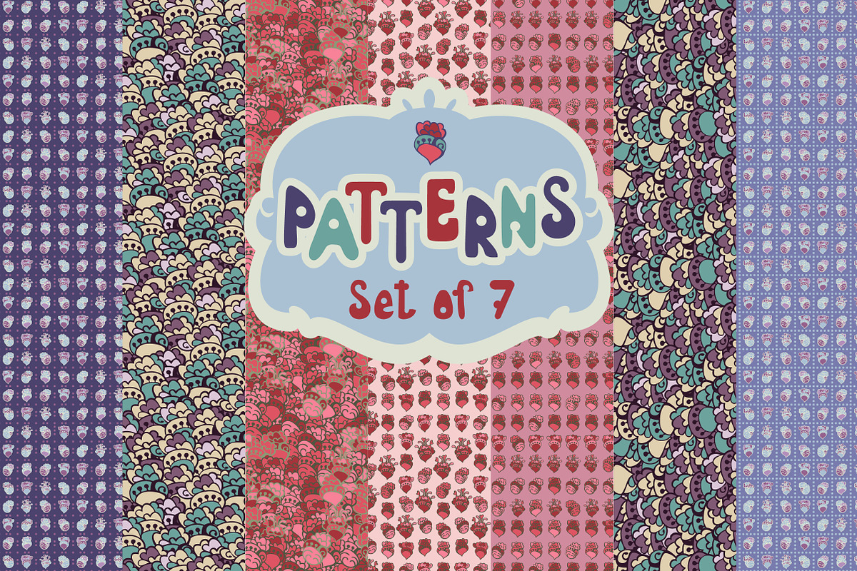 Set of 7 patterns with hearts, a Pattern Graphic by BondarenkoNat (Photo 1 of 3)