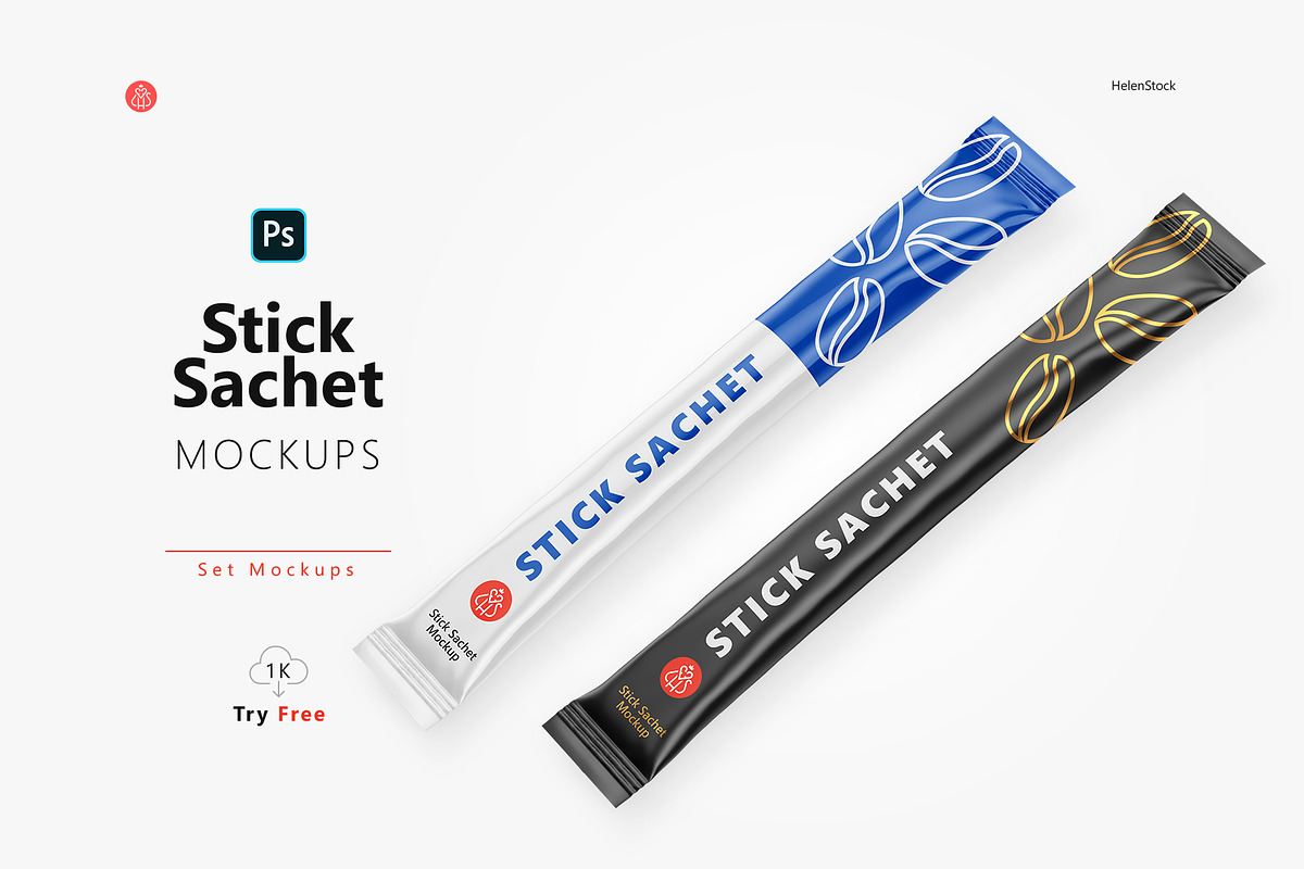 Stick Sachet Mockup – Half side View, a Packaging Mockup by HelenStock (Photo 1 of 9)