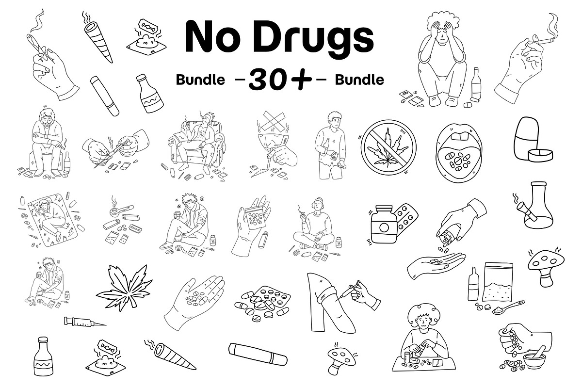 no drugs hand drawn set, a Healthcare Illustration by foxndeer (Photo 1 of 4)