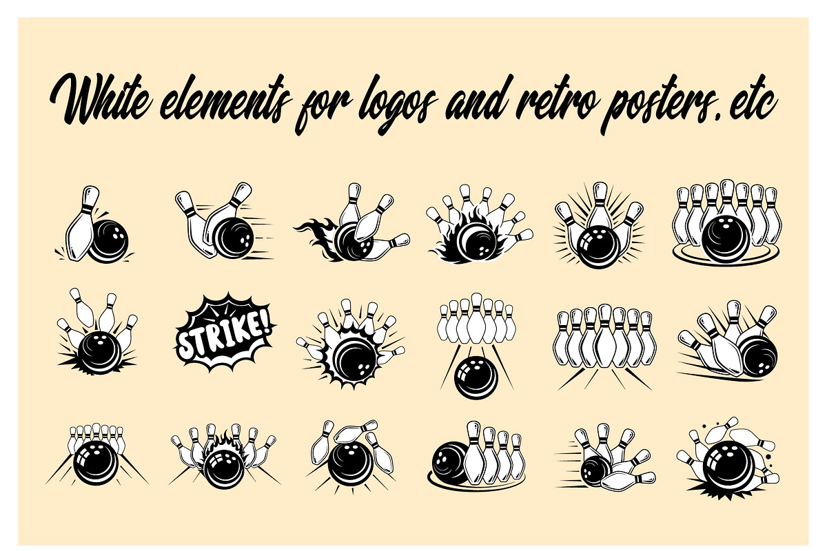 Bowling skittles & ball crushing set, a Sport Illustration by Lettering_Logo (Photo 3 of 3)