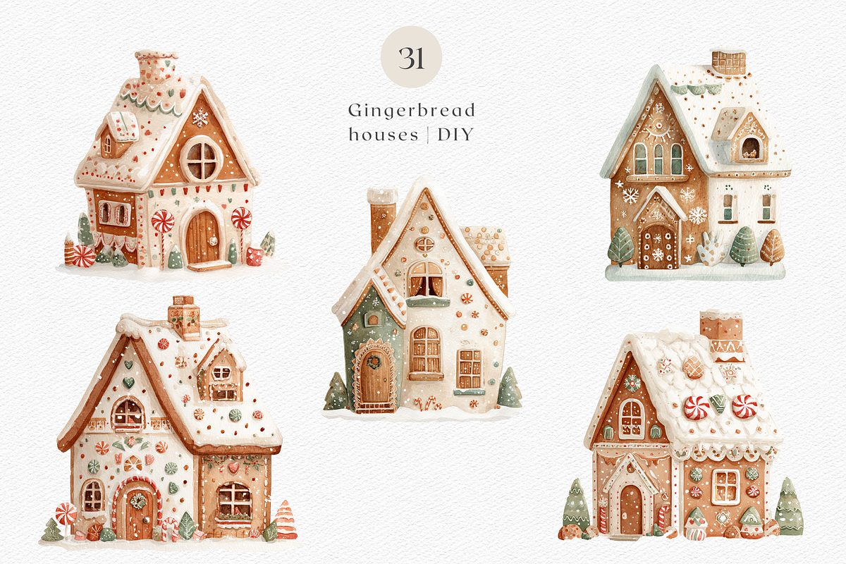 Watercolor Retro Gingerbread House, a Decorative Illustration by ThaismotaCreativeCo (Photo 3 of 10)