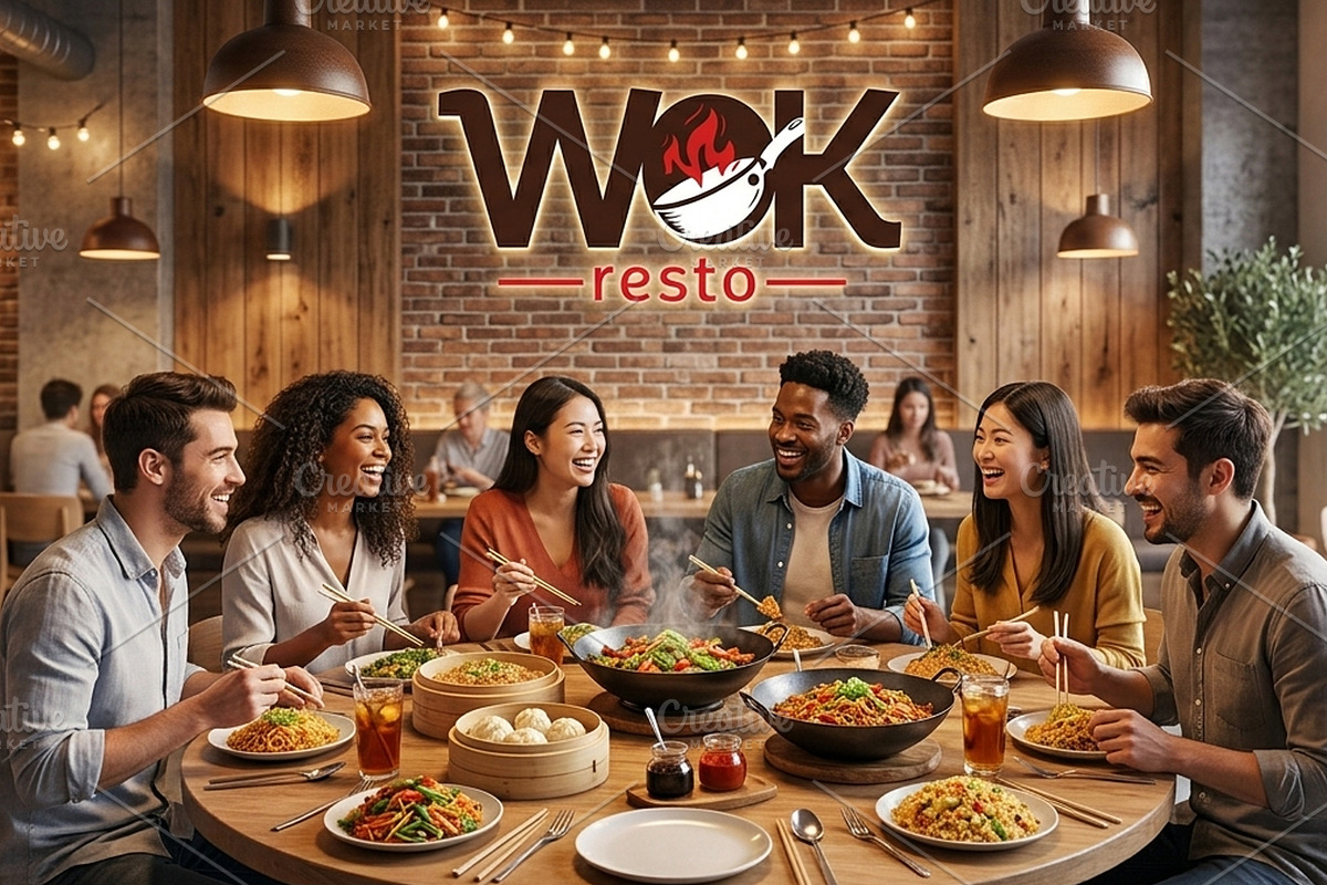 WOK Resto Logo Design Template, a Branding & Logo Template by Atlantis X Nurman Arbai (Photo 3 of 3)
