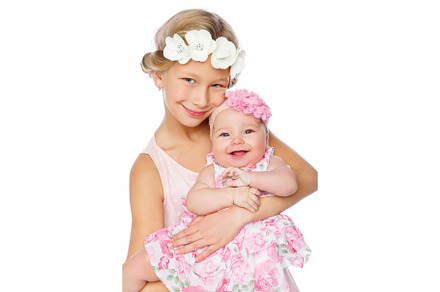 Happy beautiful girl with baby baby stock photo containing infant and isolated