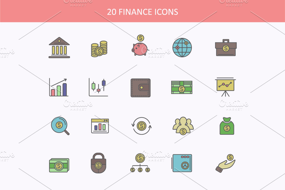 Set of thin lines financial icons preview 2