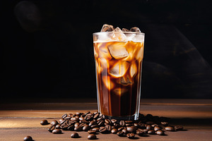 Iced coffee in glasses on wooden background, a Food & Drink Photo by AlyaAnd