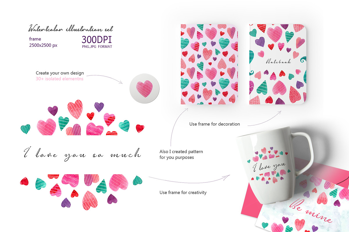 Set Watercolor hearts, an Object Graphic by Anastasia Timosch (Photo 5 of 8)