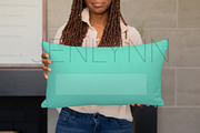 Black Model Holding Pillow Mockup #4, a Product Mockup by JENLYNN Stock Shop (Thumbnail 4 of 4)