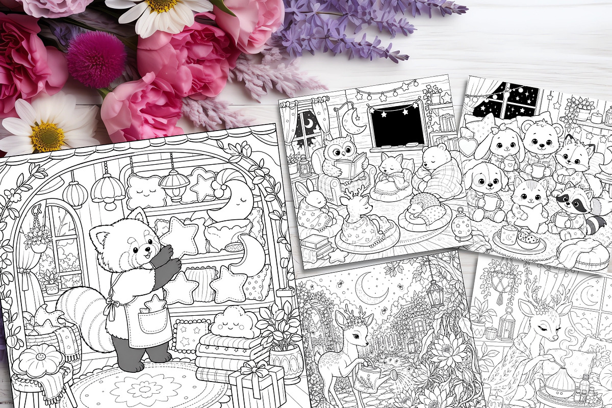 Cozy Bedtime Animal Coloring Page, a Brochure Template by LA Design (Photo 7 of 10)