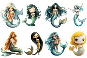 Fantasy Sea Mermaid Clipart Bundle, an Illustration by Pixels.Craft (Thumbnail 5 of 6)