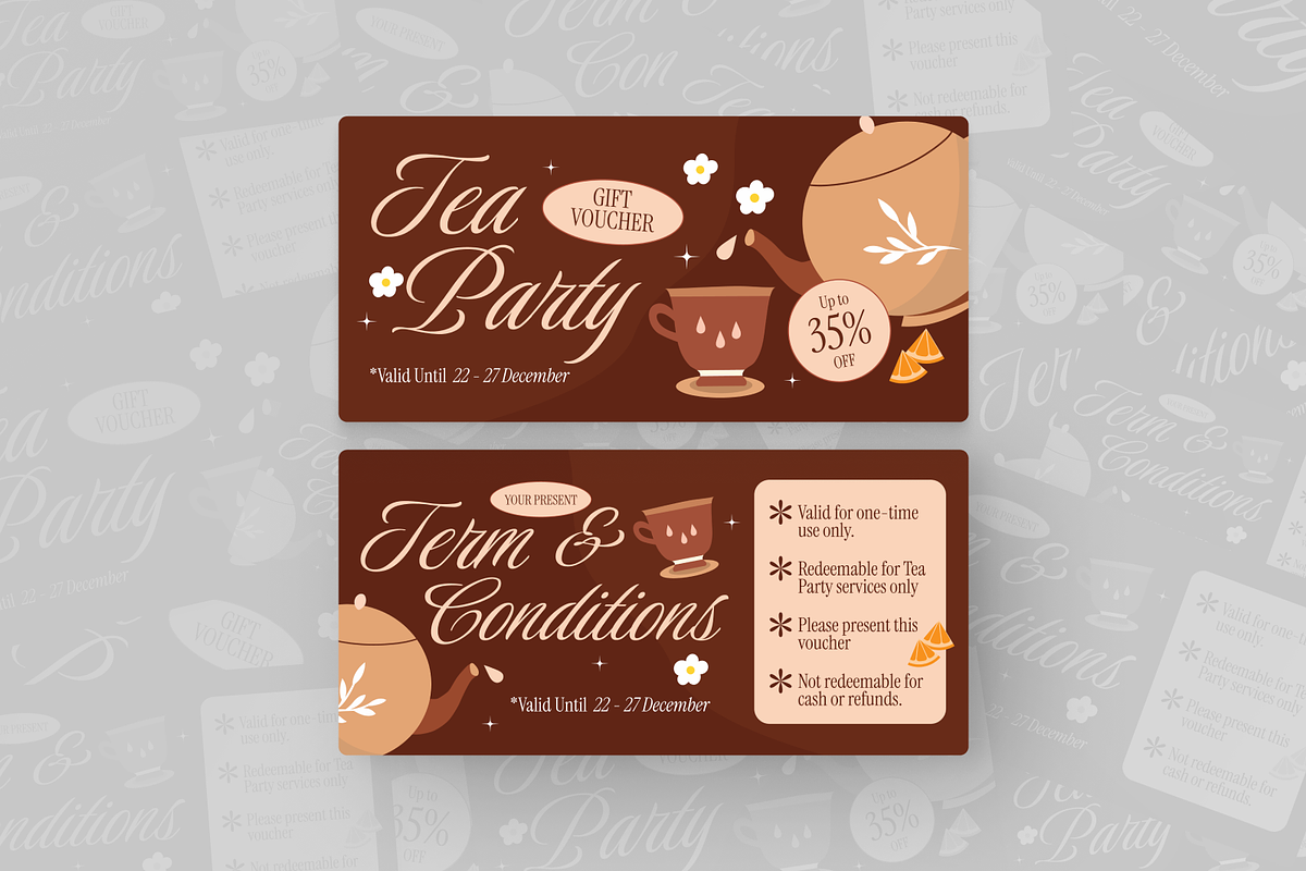 Brown Tea Party Gift Voucher, a Card Template by Annora Studio (Photo 5 of 6)